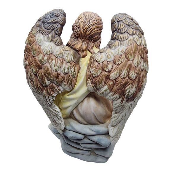 O'Well Porcelain Angel Reading Bible Seated on Bench, 8 3/4" Tall - Picture 3 of 4